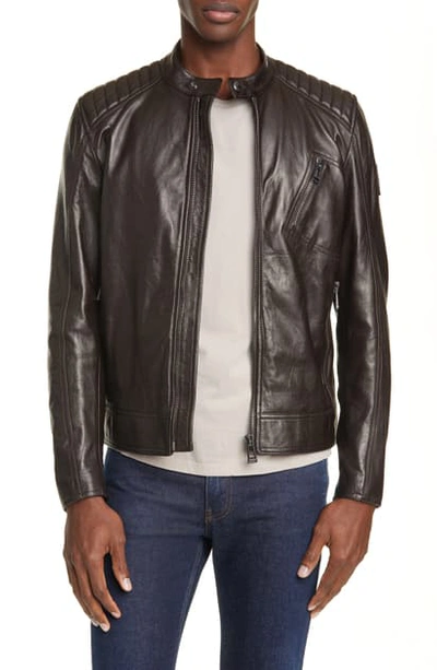 Shop Belstaff V Racer Trim Fit Leather Jacket In Dark Brown