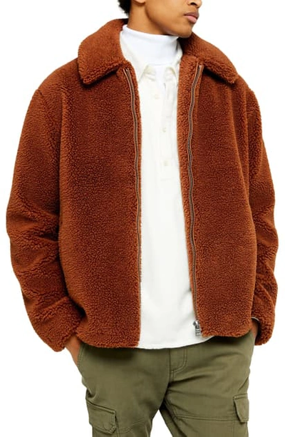 Shop Topman Slim Fit Faux Shearling Teddy Coat In Dark Brown