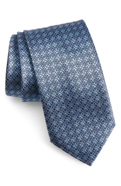 Shop Brioni Geometric Floral Silk Tie In Navy/ Light Blue