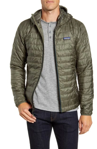 Shop Patagonia Nano Puff Hooded Jacket In Industrial Green