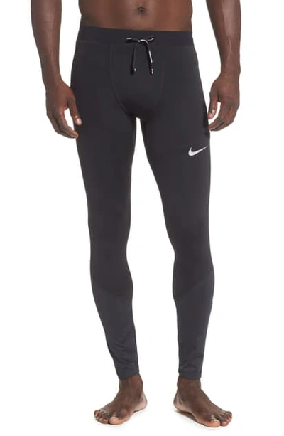 Shop Nike Power Tech Running Tights In Black/ Black/ Silver