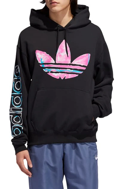 Shop Adidas Originals Watercolor Hooded Sweatshirt In Black