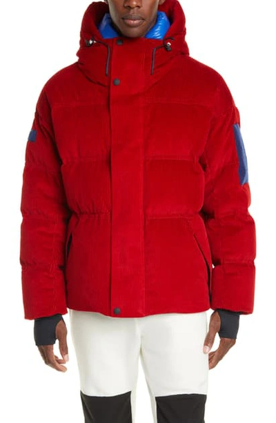 Shop Moncler Stuller Hooded Corduroy Puffer Jacket In Dark Red