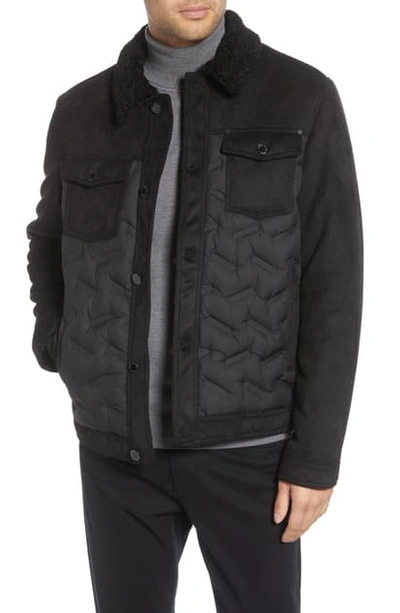 Shop Karl Lagerfeld Mixed Media Down Trucker Jacket In Black