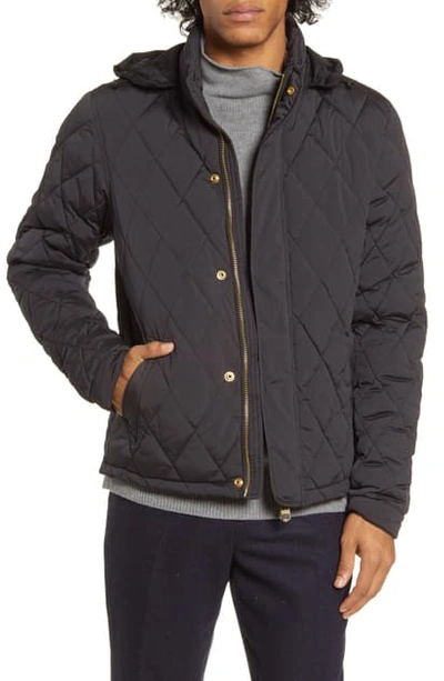 Shop Scotch & Soda Hooded Lightweight Diamond Quilted Jacket In Black