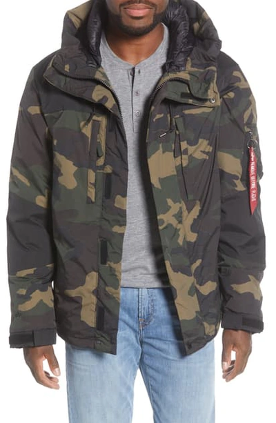 Shop Alpha Industries Avalanche Primaloft Hooded Jacket In Dark Woodland Camo