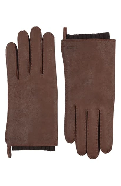 Shop Hestra Tony Deerksin Leather Gloves In Chocolate