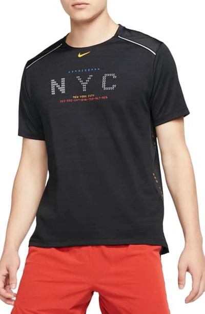 Shop Nike Dri-fit Miler Nyc Performance Running T-shirt In Black