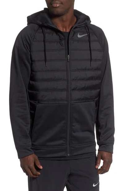 Shop Nike Therma Hooded Nylon Jacket In Black/ Black/ Dark Grey