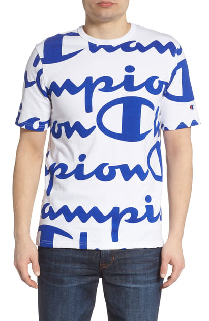 Champion Men's C-life Big Script T-shirt In White/blue | ModeSens