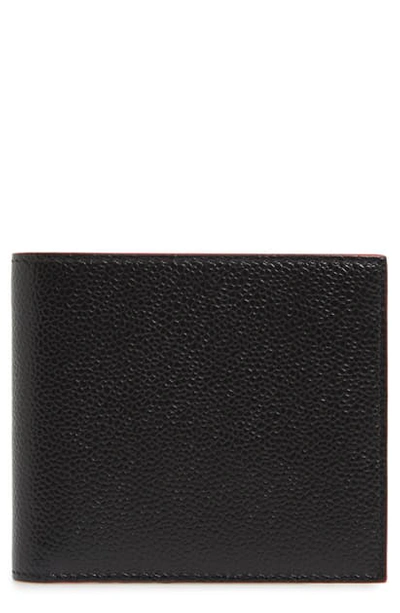 Shop Thom Browne Pebbled Leather Billfold Wallet In Black
