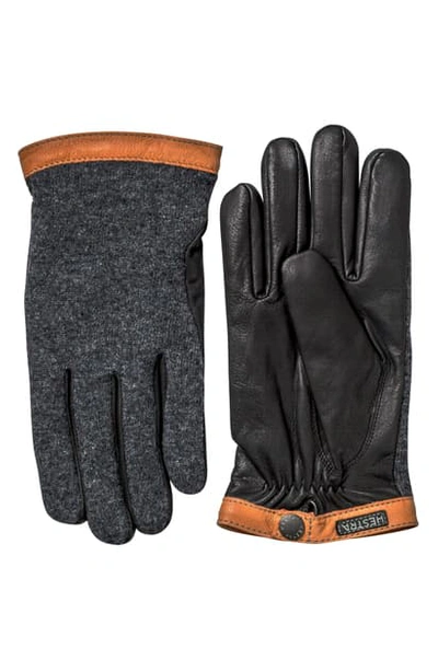 Shop Hestra Deerskin & Merino Wool Gloves In Charcoal/ Black