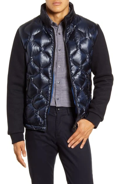 Shop Hugo Boss Dillert Knit Sleeve Down Jacket In Dark Blue