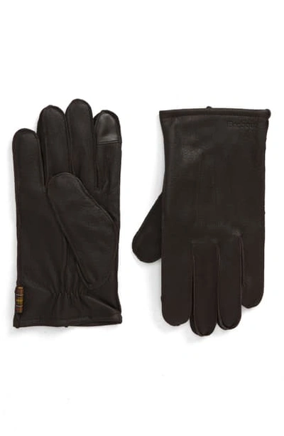 Shop Barbour Bexley Touchscreen Compatible Leather Gloves In Chocolate
