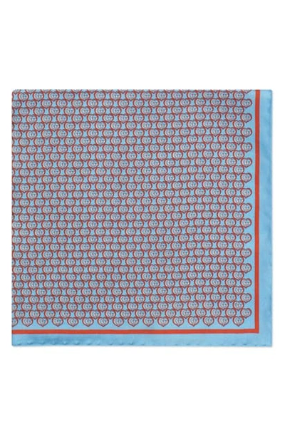 Shop Gucci Gg Print Silk Pocket Square In Blue