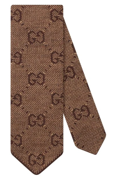 Shop Gucci Gg Logo Wool Tie In Beige