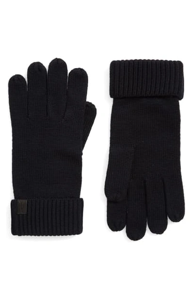 Shop Allsaints Merino Wool Gloves In Ink Navy