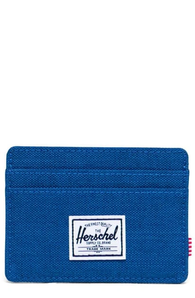 Shop Herschel Supply Co Charlie Rfid Card Case - Blue In Monaco Blue Crosshatch