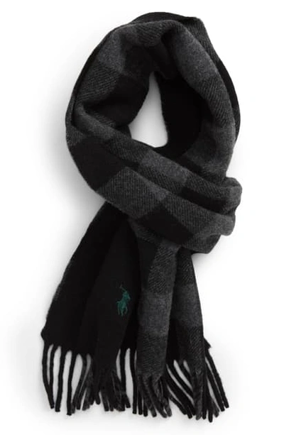 Shop Polo Ralph Lauren Reversible Wool Blend Scarf In Black/charcoal
