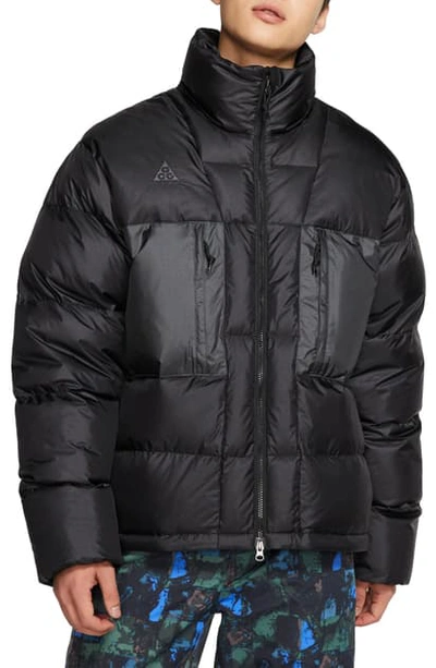 Shop Nike Acg Water Repellent Nylon Down Jacket In Black/ Anthracite/ Anthracite