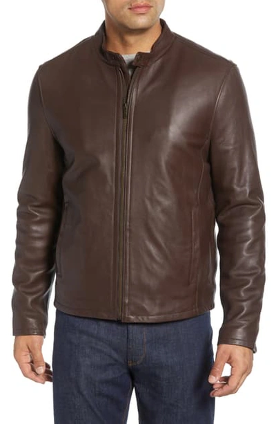 Shop Cole Haan Lambskin Leather Moto Jacket In Java