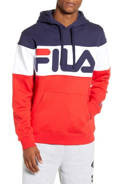 Shop Fila Flamino Logo Hooded Sweatshirt In Navy/ White/ Chinese Red