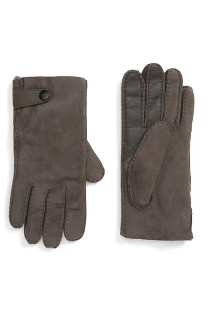 Shop Ugg Genuine Shearling Lined Leather Tech Gloves In Charcoal