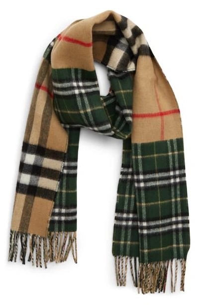 Shop Burberry Vintage Check & Giant Check Cashmere Blend Scarf In Dark Pine Green