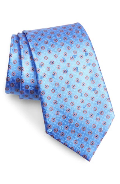 Shop Ermenegildo Zegna Geometric Silk Tie In Bright Blue Fan