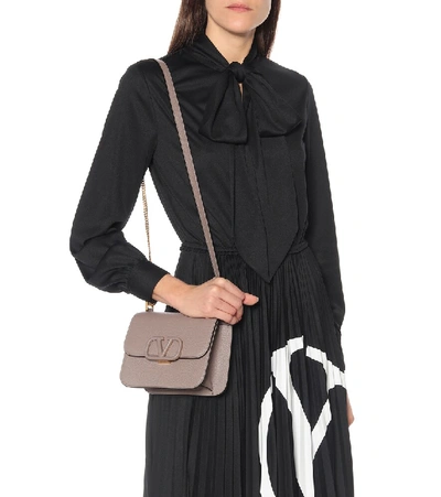 Shop Valentino Vsling Small Leather Shoulder Bag In Grey