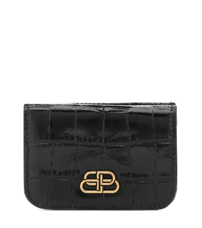 Shop Balenciaga Bb Mini Croc-effect Leather Wallet In Black