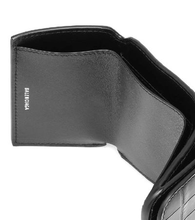 Shop Balenciaga Bb Mini Croc-effect Leather Wallet In Black