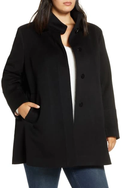 Shop Fleurette Stand Collar Wool Car Coat In Black