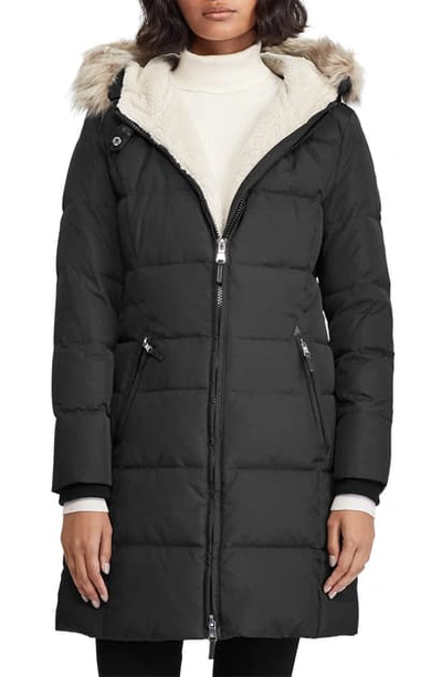 Lauren Ralph Lauren Quilted Faux Shearling Lined Down & Feather Parka In  Black | ModeSens