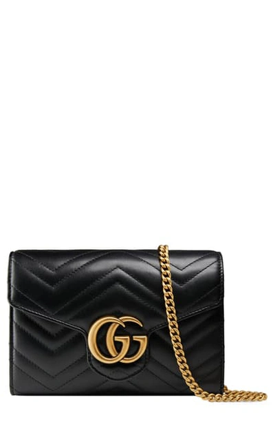 Shop Gucci Gg Matelasse Leather Wallet On A Chain In Nero