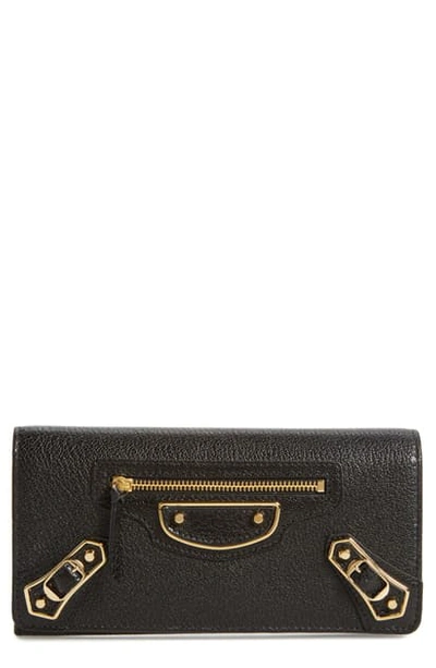 Shop Balenciaga Metallic Edge Leather Wallet In Noir