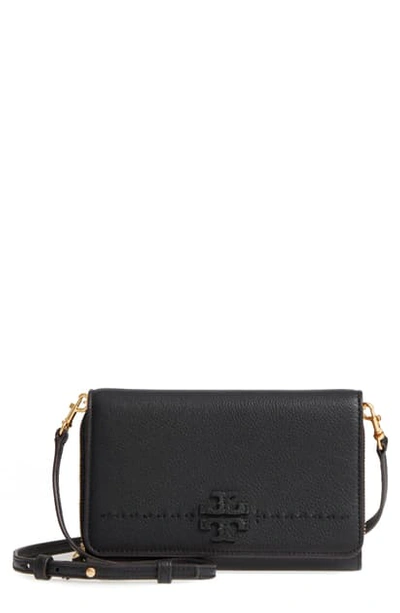 Shop Tory Burch Mcgraw Leather Crossbody Wallet In Black