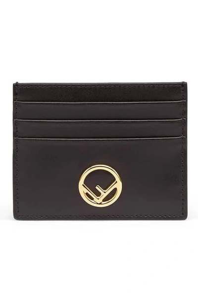 Shop Fendi Logo Leather Card Case In Nero/ Oro Soft
