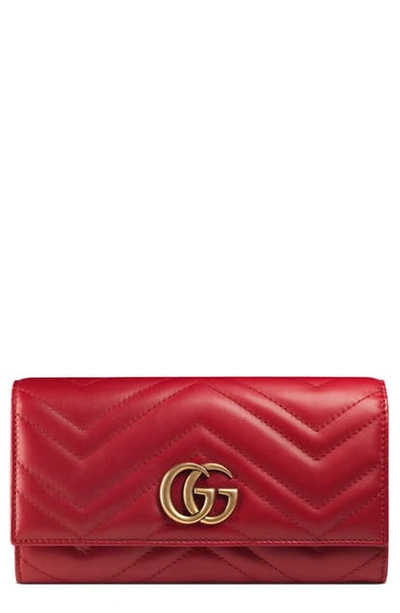 Shop Gucci Gg Marmont Matelasse Leather Continental Wallet In Hibiscus Red