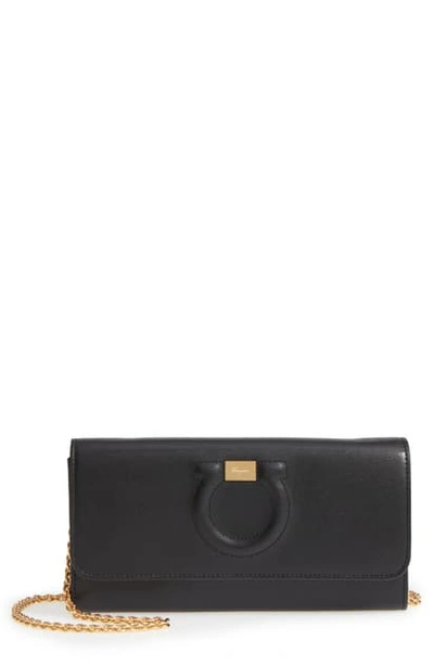Shop Ferragamo City Quilted Gancio Leather Wallet On A Chain In Nero