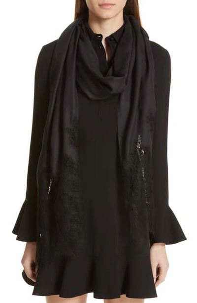 Shop Valentino Lace Trim Modal & Cashmere Scarf In Black