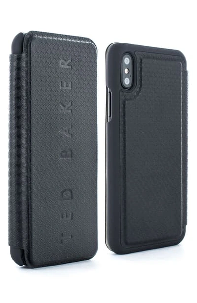Shop Ted Baker Bhait Faux Leather Iphone X & Xs Folio Case In Black