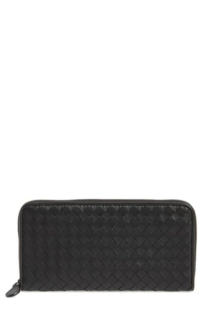 Shop Bottega Veneta Intreccio Zip Around Leather Wallet In Black
