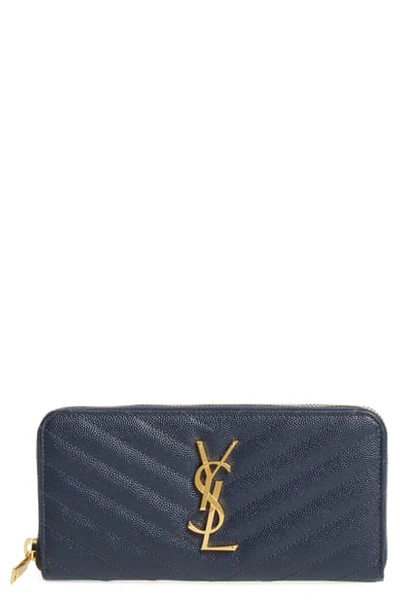 Shop Saint Laurent 'monogram' Quilted Leather Wallet In Navy