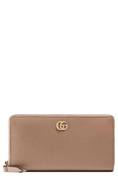 Shop Gucci Petite Leather Zip Around Wallet In Porcelain Rose