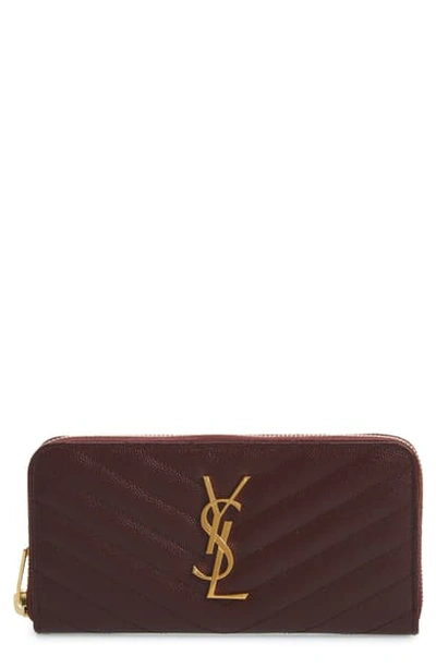 Shop Saint Laurent 'monogram' Quilted Leather Wallet In Rouge Legion