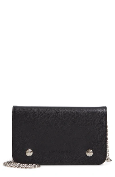 Shop Longchamp Le Foulonne Leather Wallet On A Chain - Black