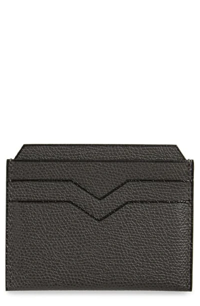 Shop Valextra Leather Card Case In Fumo Di Londra
