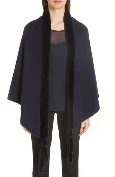 Shop Max Mara Cashmere & Genuine Mink Fur Wrap In Ultramarine Navy