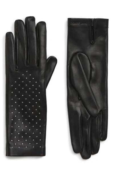 Shop Saint Laurent Studded Leather Gloves In Noir/ Argent